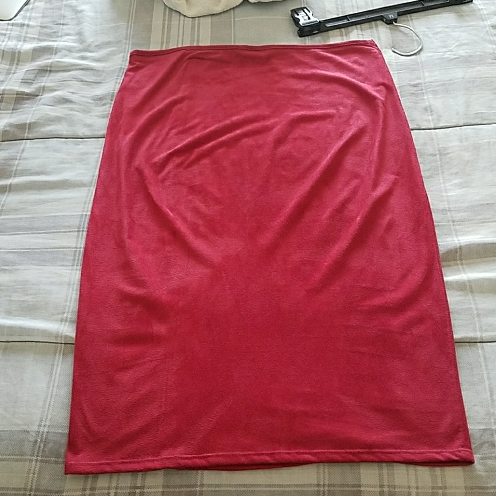 Wine red faux suede pencil skirt